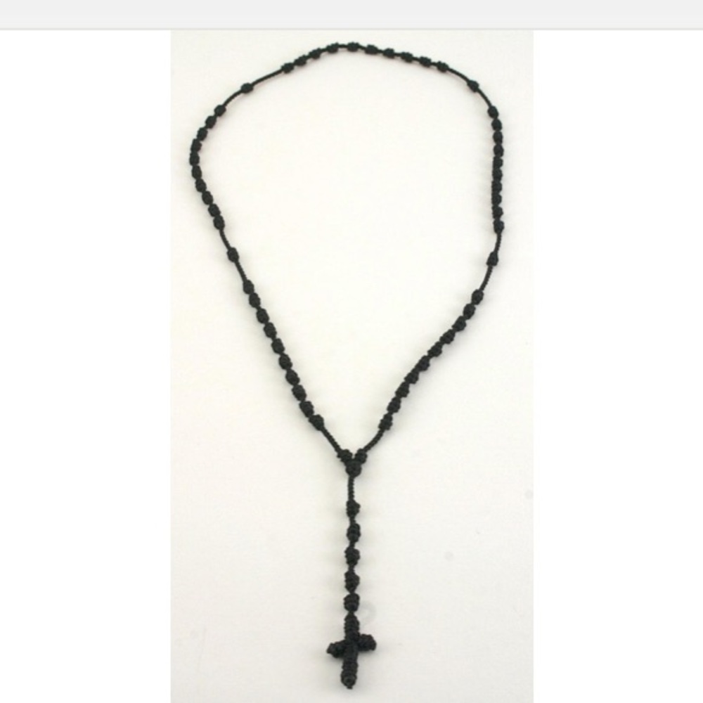 Knotted Rosary Necklace Black Rosary Military Cord Rosary Christian Catholic - Picture 4 of 5
